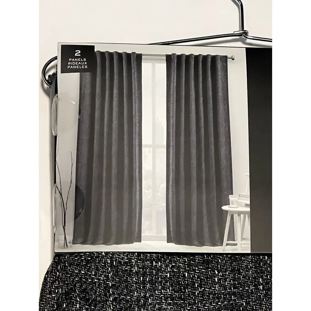 2 Ralph Lauren BARRINGTON Window Panels Curtains 54x84” Black White Grey PAIR